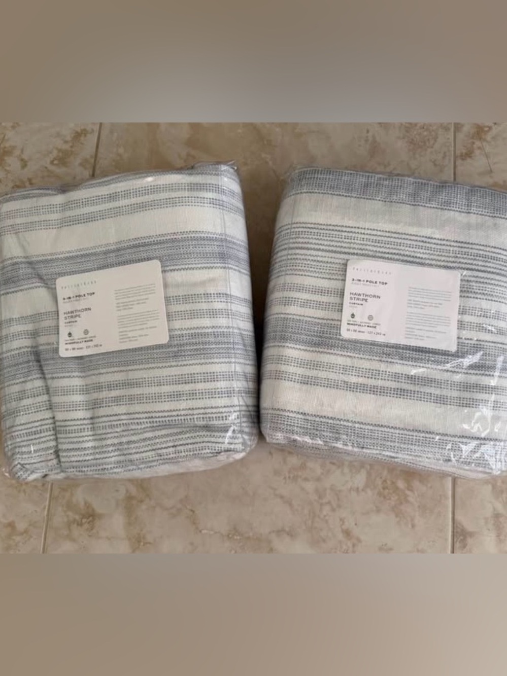 Pottery Barn Hawthorn blue striped curtains (2 panels, 50x96”)
